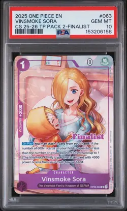 2025 ONE PIECE CHAMP 25-26 TOP PLAYER PACK 2 FINALIST #063 VINSMOKE SORA PSA 10 - Image 1
