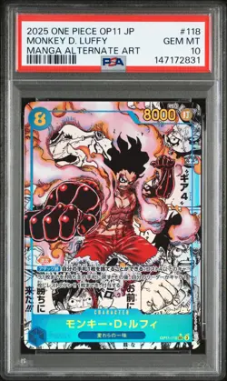 2025 ONE PIECE JAPANESE OP11-A FIST OF DIVINE SPEED #118 MONKEY D. LUFFY PSA 10 - Image 1