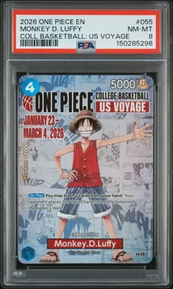 2026 ONE PIECE PROMOS COLLEGE BASKETBALL: US VOYAGE #055 MONKEY D. LUFFY PSA 8 - Image 1