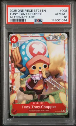 2025 ONE PIECE STARTER DECK ST21-EX GEAR 5 ALT ART #008 TONY TONY CHOPPER PSA 10 - Image 1