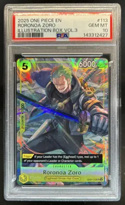 2025 One Piece Illustration Box Vol.3 Roronoa Zoro Promos #OP07-113 PSA 10 - Image 1