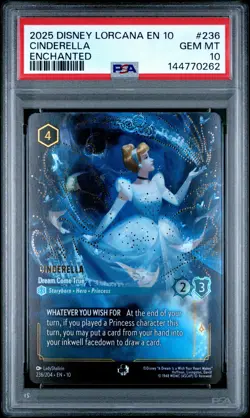 2025 DISNEY LORCANA EN 10-WHISPERS IN THE WELL ENCHANTED #236 CINDERELLA PSA 10 - Image 1