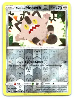 Galarian Meowth Pokemon Reverse Holo Common Crown Zenith 084/159 - Image 1