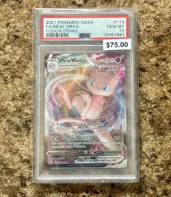 2021 Pokemon Sword & Shield Fusion Strike #114 Mew Vmax PSA 10 250001 - Image 1