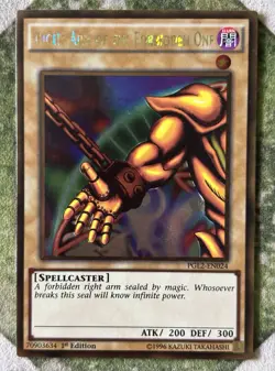 YuGiOh RIGHT ARM OF THE FORBIDDEN ONE Gold Secret Rare PGL2-EN024 - Image 1