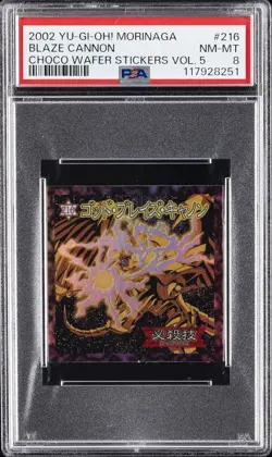 2002 YU-GI-OH! MORINAGA CHOCOLATE WAFER STICKERS VOL. 5 #216 BLAZE CANNON PSA 8 - Image 1