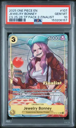2025 ONE PIECE CHAMP 25-26 TOP PLAYER PACK 2 FINALIST #107 JEWELRY BONNEY PSA 10 - Image 1