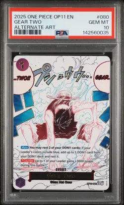 2025 ONE PIECE OP11-A FIST OF DIVINE SPEED ALTERNATE ART #080 GEAR TWO PSA 10 - Image 1