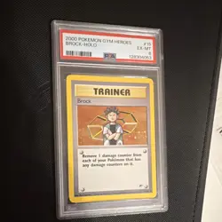 Pokemon TCG Brock Gym Heroes Trainer Holo Rare PSA 8 015/132 2000 Card - Image 1