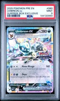 2025 POKEMON PRE EN-PRISMATIC EVOLUTIONS SURPRISE BOX EXCLUSIVE UMBREON EX PSA 9 - Image 1