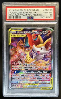 2019 Pokemon SM Black Star Promos Charizard & Braixen Tag Team #SM230 PSA 10 - Image 1