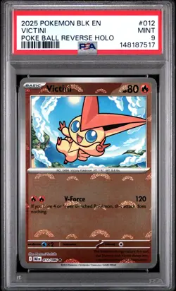2025 POKEMON BLK EN-BLACK BOLT POKE BALL REVERSE HOLO #012 VICTINI PSA 9 - Image 1