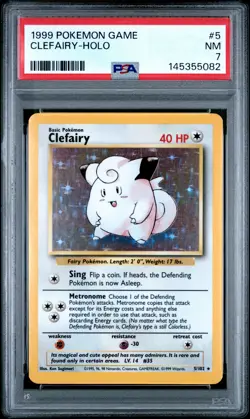 1999 POKEMON BASE SET UNLIMITED #5 CLEFAIRY-HOLO PSA 7 - Image 1