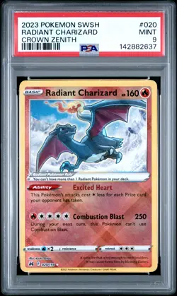 2023 POKEMON SWORD & SHIELD CROWN ZENITH #020 RADIANT CHARIZARD PSA 9 - Image 1