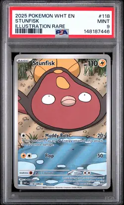 2025 POKEMON WHT EN-WHITE FLARE ILLUSTRATION RARE #118 STUNFISK PSA 9 - Image 1