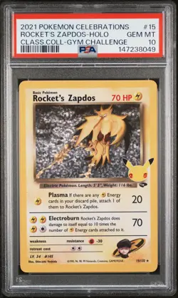 2021 POKEMON CELEBRATIONS CLASSIC COLLECTION #15 ROCKET'S ZAPDOS-HOLO PSA 10 - Image 1