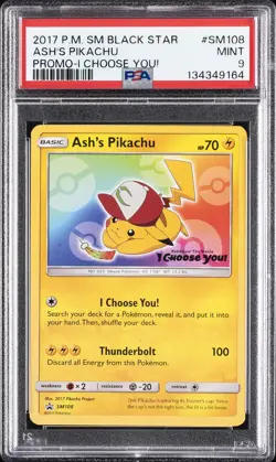 2017 POKEMON SM BLACK STAR PROMO I CHOOSE YOU! #SM108 ASH'S PIKACHU PSA 9 - Image 1