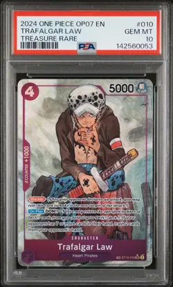 2024 ONE PIECE OP07-500 YEARS IN THE FUTURE TREASURE RARE TRAFALGAR LAW PSA 10 - Image 1