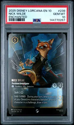 2025 DISNEY LORCANA EN 10-ENCHANTED NICK WILDE PERSISTENT INVESTIGATOR PSA 10 - Image 1