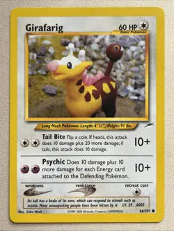 Pokemon Card - Girafarig - Yuka Morii - Unlimited (66/105) Neo Destiny *MP* - Image 1