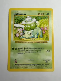 Bulbasaur Pokemon Card No 44/102 - Base Set Unlimited - Shadowless - 1999 - NM - Image 1