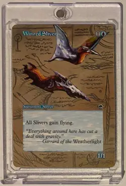 WINGED SLIVER (TMP) MTG Magic SCHEMATIC Hand Painted Altered Extended Art - Image 1