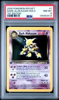 2000 Pokemon Team Rocket First Edition Dark Alakazam Holo #1/82 PSA 8 - Image 1
