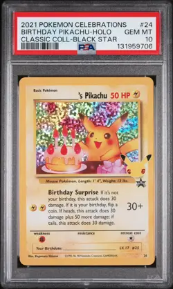 2021 Pokemon Celebrations Birthday Pikachu Holo Black Star PSA 10 GEM MINT - Image 1