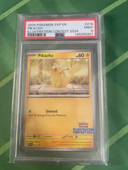 2025 POKEMON SVP EN-SV BLACK STAR PROMO ILLUSTRATION CONTEST 2024 PIKACHU PSA 9 - Image 1