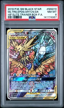 2019 POKEMON SM HIDDEN FATES ETB FULL ART/MOLTRES & ZAPDOS & ARTICUNO GX PSA 8 - Image 1