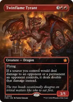 Twinflame Tyrant (Borderless) - Light Play MTG Foundations - Image 1