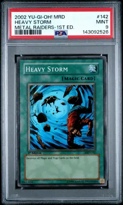 2002 YU-GI-OH! MRD-METAL RAIDERS 1ST EDITION #142 HEAVY STORM PSA 9 - Image 1