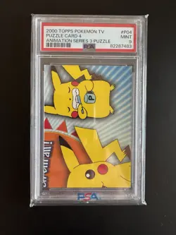 2000 Topps Pokemon TV Puzzle Card 4 Series 3 - PSA 9 Pikachu Brushing Teeth - Image 1