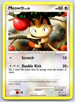 Meowth Platinum Supreme Victors 114/147 Kouki Saitou Vintage 151 Pokemon Card LP - Image 1