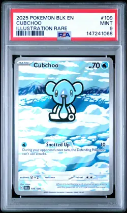 PSA MINT 9 - 2025 POKEMON BLK EN-BLACK BOLT ILLUSTRATION RARE 109 CUBCHOO - Image 1