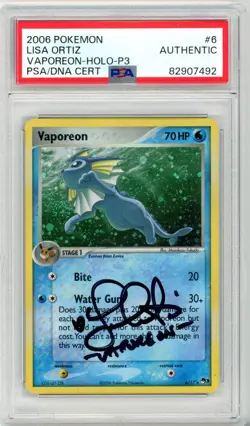 PSA Signed Lisa Ortiz Pokemon Vaporeon 6/17 Pop Series 3 Holo Rare - Image 1