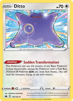 Ditto 107/159 Holo Rare Crown Zenith Pokemon Cards - Image 1