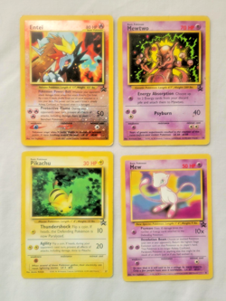1999 VTG Pokemon Black Star Promo 4 Lot – Pikachu, Mew, Mewtwo, Entei Holo (MP+) - Image 1