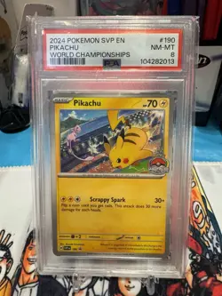 2024 Pokemon Svp En-Sv Black Star Promo 190 Pikachu World Championships PSA 8 - Image 1