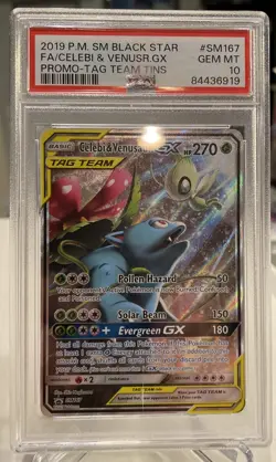 2019 POKEMON SM BLACK STAR PROMO #SM167 FULL ART/CELEBI & VENUSAUR GX PSA 10 H1 - Image 1
