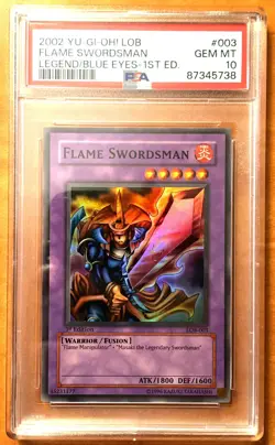 Yugioh Flame Swordsman 1st Edition 2002 Legend of Blue-Eyes Super Rare - PSA 10 - Image 1