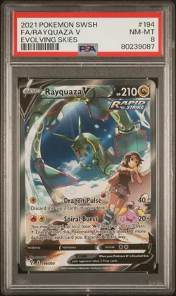 2021 POKEMON SWORD & SHIELD EVOLVING SKIES #194 FULL ART/RAYQUAZA V PSA 8 - Image 1