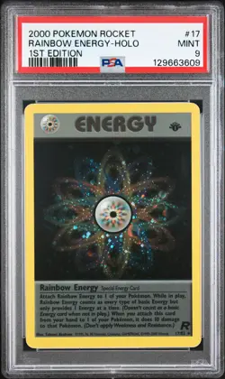 2000 POKEMON ROCKET 1ST ED #17 RAINBOW ENERGY-HOLO PSA 9 - Image 1