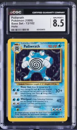 Poliwrath Base Set 13/102 Unlimited CGC 8.5 NM/Mint Holo Rare 1999 Pokemon TCG - Image 1