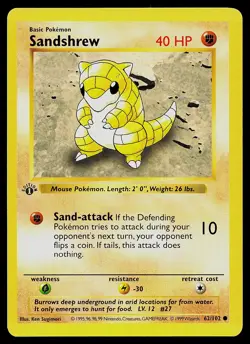 Pokemon Card - Sandshrew 1st Edition Base Set Shadowless 62/102 - Image 1