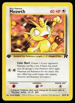 Meowth 62/82 Common 1st Edition Team Rocket Pokemon Card - Image 1
