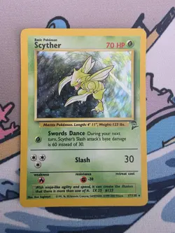 Pokemon 2000 Base Set 2 Scyther Holo Rare Card 17/130 MP Condition - Image 1