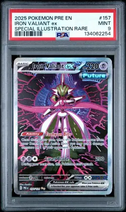 Pokemon Iron Valiant EX 2025 Prismatic Evolutions Card 157/131 PSA 9 - Image 1