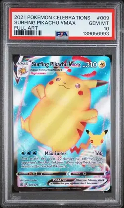 PSA 10 MINT Surfing Pikachu VMAX Full Art Celebrations Pokemon Card 009/025 - Image 1