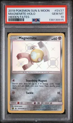 2019 POKEMON SUN & MOON HIDDEN FATES #SV27 MAGNEMITE-HOLO PSA 10 - Image 1